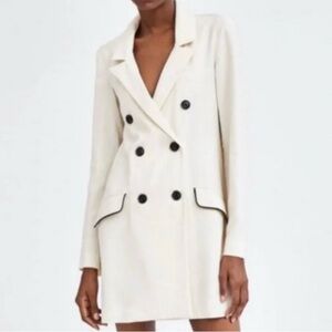 Zara Cream Long Sleeve V-neck Double Button Jacket Size S